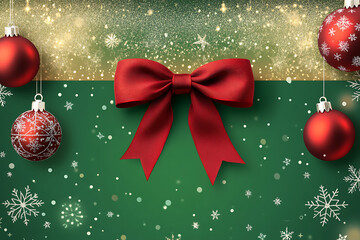 Naklejka premium A festive gift voucher in red and green with Christmas ornaments, snowflakes, and a ribbon bow, creating a cheerful holiday-themed design for seasonal gifting. 