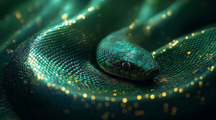Close up of green luxury snake skin texture use for background