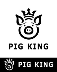 Creative pig-themed logo featuring a stylized pig face wearing a crown isolated on white background 