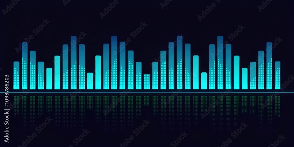 Poster digital waves a minimalist interface showcasing smooth flowing equalizer bars in shades of teal and 