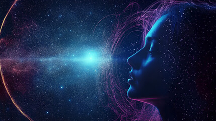 Woman face on space background