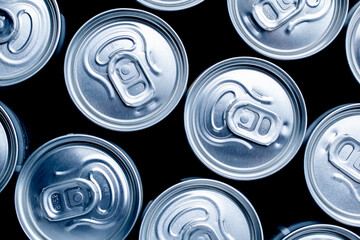aluminum cans close-up from above