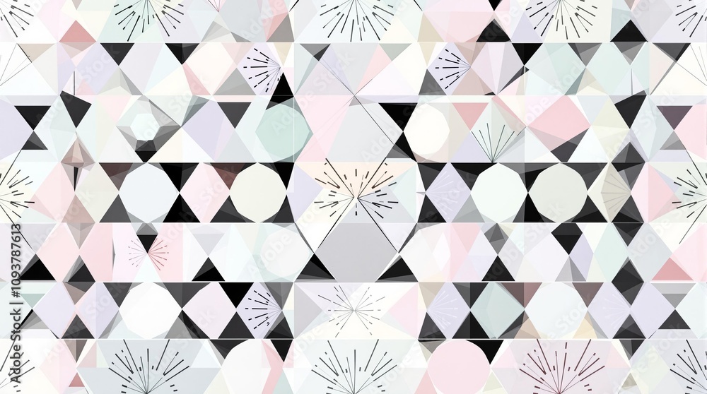 Poster abstract geometric pattern with pastel triangles and circles
