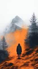 silhouette of a person walking in the fog