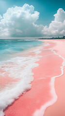 pink beach with blue sky