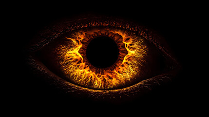 A mysterious dark brown eye with glowing golden streaks near the pupil.