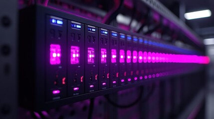 Pink LED illuminated server rack power strip.