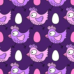 Easter chicken seamless birds pattern for wrapping paper and fabrics