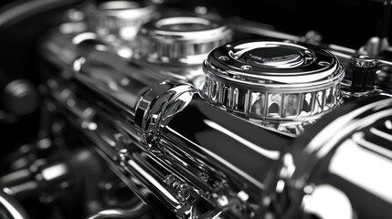 Fototapeta premium Polished chrome engine close-up.
