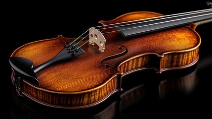 Polished violin on black background.
