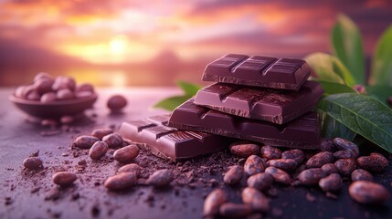 Indulging in world chocolate day delicacies scenic sunset food photography relaxing atmosphere tasteful moments