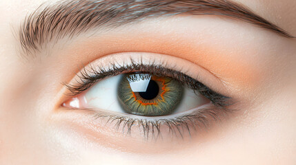 Obraz premium A radiant green eye with orange undertones blending seamlessly around the pupil.