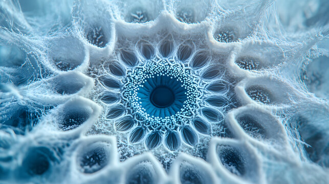A pale blue eye with intricate radial patterns resembling a starburst effect.