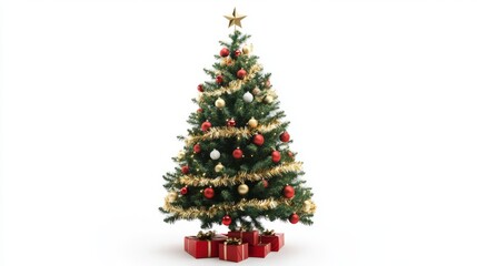 Fototapeta premium christmas tree and decorations isolated on white