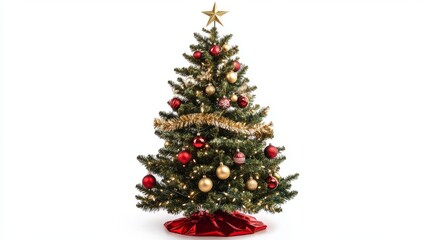 christmas tree and decorations isolated on white