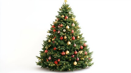 christmas tree and decorations isolated on white