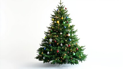 christmas tree and decorations isolated on white