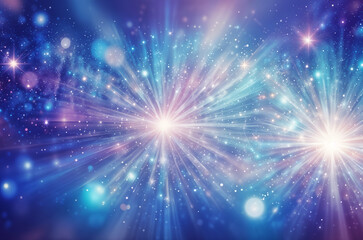 Obraz premium A mesmerizing galaxy-inspired background with radiant starbursts and cosmic light in purple hues. Perfect for creative and mystical designs. Generative AI