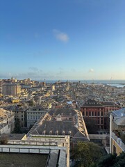 Golden Hour Over Genoa Cityscape and the Ligurian Sea