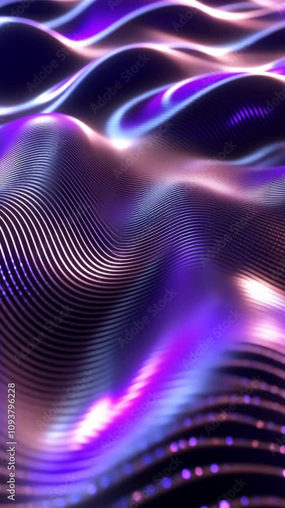 Poster colorful undulating waves of light create an abstract visual display in vibrant violet and lavender 