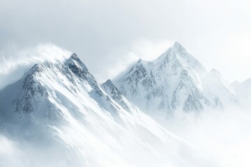 Obraz premium peaceful mountain range interrupted by the sudden rush of an avalanche, with snow cascading down, minimal background with copy space