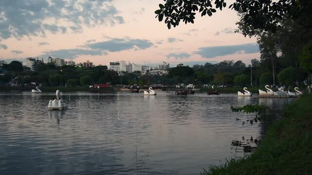 Ipago Lake of Londrina city, Parana, Brazil. Beautiful landscape at the end of the afternoon on the shore of the lake.