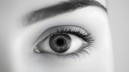 A striking gray eye with a halo of dark gray around the pupil and light gradients.