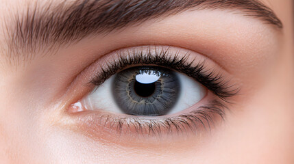 Obraz premium A striking gray eye with a halo of dark gray around the pupil and light gradients.