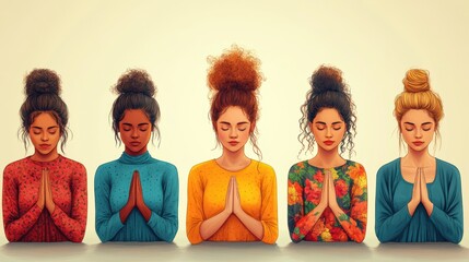 World prayer day diverse women united in faith spiritual gathering artistic representation tranquil environment