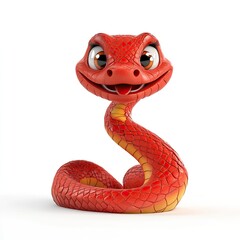 Fototapeta premium cute chinese new year snake, happy expression, red color, 3D, isolated on white background, isolated on a white background, ai