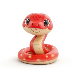 Fototapeta premium cute chinese new year snake, happy expression, red color, 3D, isolated on white background, isolated on a white background, ai