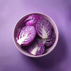 Fototapeta premium Fresh Purple Cabbage in a bowl on Light pastel purple background