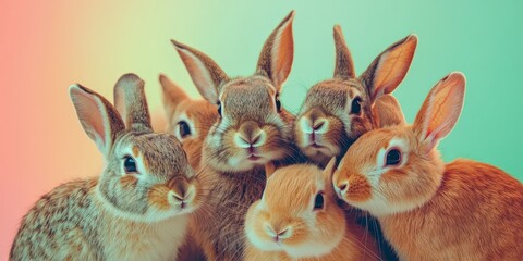 Obraz premium Adorable Group of Rabbits Huddled Together