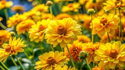 Obraz premium Candid Photography of a Vibrant Wild Yellow Floral Garden Pattern Capturing the Beauty and Essence of Nature's Colorful Blooms in Full Blooming Splendor