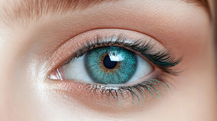 Obraz premium A vibrant teal eye with a gradient of turquoise and green tones.