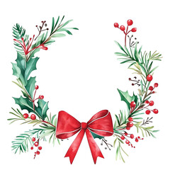 Fototapeta premium Holiday decor isolated on white background, ornate Christmas wreath with branches and leaves