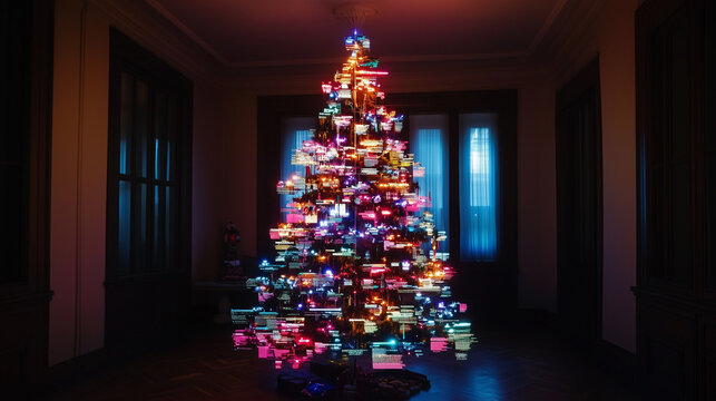 christmas tree made of binary code zeros and ones
