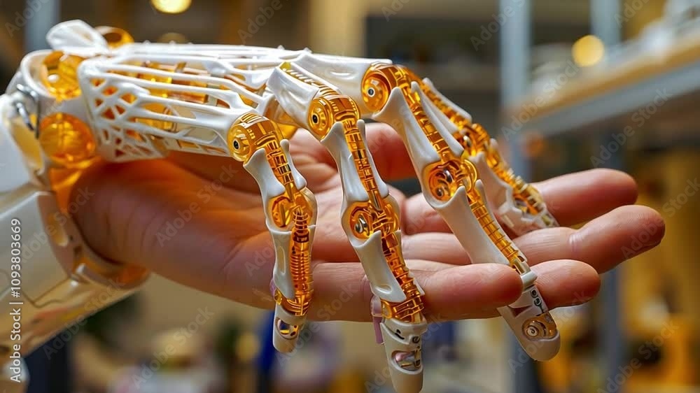 Leinwandbilder an advanced robotic hand showcases its detailed design, featuring mechanical joints and vibrant colo