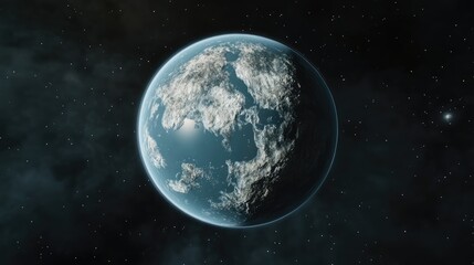 Obraz premium Stunning View of Earth-like Planet Surrounded by Stars in a Cosmic Space Environment with Clouds and Blue Oceans Captured in Amazing Detail