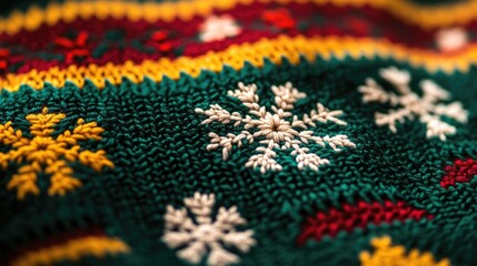 Fototapeta premium Textured Knit Sweater with Colorful Snowflake Patterns for a Cozy Winter Vibe, Perfect for Holiday Celebrations and Seasonal Fashion Shoots