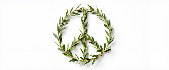 Fototapeta premium Peace symbol made from olive branches on white background