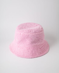 Factory pink mohair basket on white background