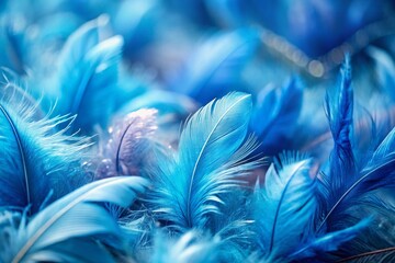 Fototapeta premium Captivating Documented Scene of Blue Feathers Against a Soft Background, Showcasing the Natural Beauty and Textural Intricacies of Avian Feathers in Various Shades of Blue