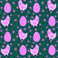 Easter chicken seamless birds pattern for wrapping paper and fabrics