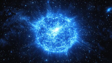 Obraz premium Stunning View of a Bright Blue Star Surrounded by Cosmic Energy and Twinkling Stars Against a Dark Background in a Vast Universe of Mystical Beauty