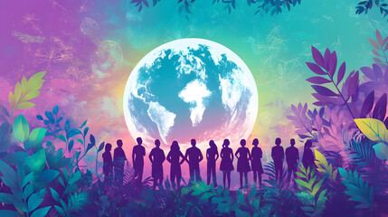 Earth and People Silhouette Art National Pollution Control Day Celebration Nature Inspired Artwork Vibrant Planet Illustration Eco Theme