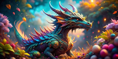 Fototapeta premium Captivating Dragon Design in Tilt-Shift Photography Style for Artistic and Creative Projects