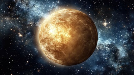 Obraz premium Vibrant View of Venus Against a Stunning Cosmic Backdrop with Stars and Nebulae Highlighting the Mystique of the Universe and Planetary Formation