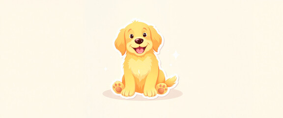 Playful golden retriever puppy cartoon, cute pet sticker 