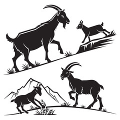 Minimalist Set of Goat Silhouettes on a Solid White Background